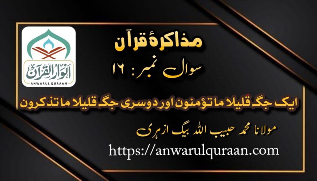  مذاکرۂ قرآن : سوال نمبر 16 ، از : محمد حبیب اللہ بیگ ازہری